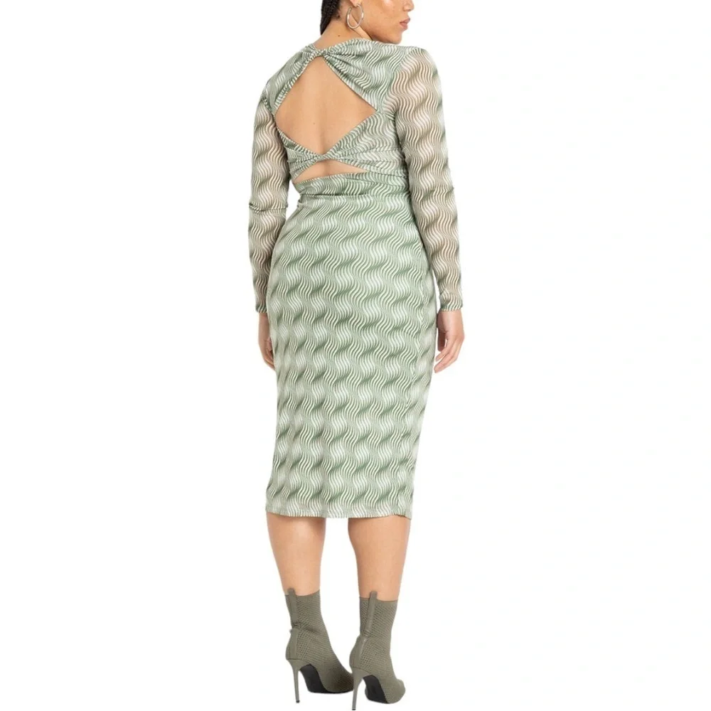 Eloquii new with tags 🏷️Green Mesh Twist Back Dress Size:18 - Picture 4 of 15